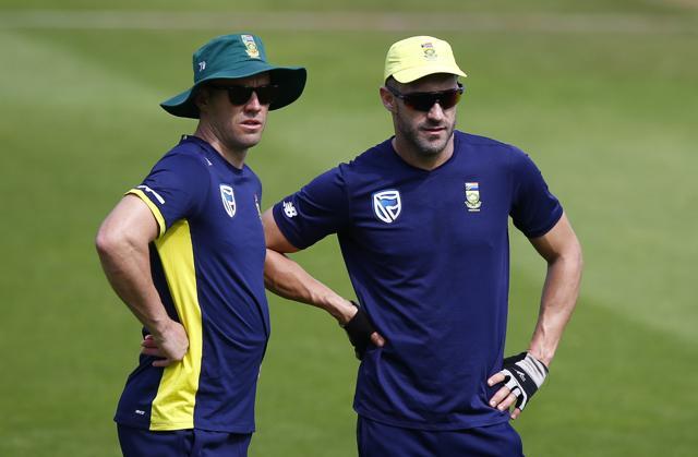 South Africa's AB De Villiers and Faf Du Plessis (right) during ICC Champions Trophy nets in June. (REUTERS) South Africa's AB De Villiers and Faf Du Plessis (right) during ICC Champions Trophy nets in June. (REUTERS)