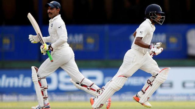 Ravindra Jadeja and Wriddhiman Saha run between wickets in the second Test in Colombo. Jadeja’s contribution with the bat has been noteworthy too. (REUTERS) Ravindra Jadeja and Wriddhiman Saha run between wickets in the second Test in Colombo. Jadeja’s contribution with the bat has been noteworthy too. (REUTERS)