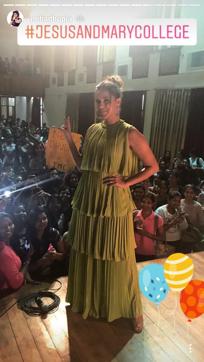 An Instagramstory that actor Neha Dhupia shared during her visit to her alma mater. (Neha SDhupia/Instagram) An Instagramstory that actor Neha Dhupia shared during her visit to her alma mater. (Neha SDhupia/Instagram)