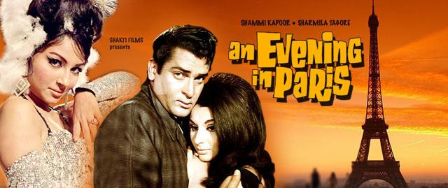 Shammi Kapoor and Sharmila Tagore on a poster of An Evening in Paris. Shammi Kapoor and Sharmila Tagore on a poster of An Evening in Paris.