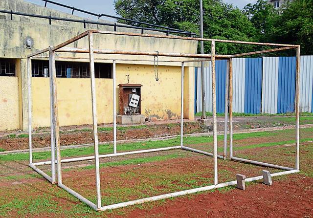 The sad state of the hockey ground at Chikkalwadi stadium, Khadki. (HT PHOTO) The sad state of the hockey ground at Chikkalwadi stadium, Khadki. (HT PHOTO)
