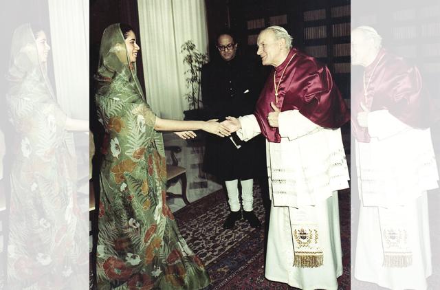 Pope Saint John Paul II with Shefali Singh and Raja Narendra Singh (at the back) Pope Saint John Paul II with Shefali Singh and Raja Narendra Singh (at the back)