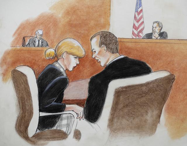 In this courtroom sketch, pop singer Taylor Swift, front left, confers with her attorney as David Mueller, back left, and the judge look on during a civil trial in federal court Tuesday, Aug. 8, 2017, in Denver. (AP) In this courtroom sketch, pop singer Taylor Swift, front left, confers with her attorney as David Mueller, back left, and the judge look on during a civil trial in federal court Tuesday, Aug. 8, 2017, in Denver. (AP)