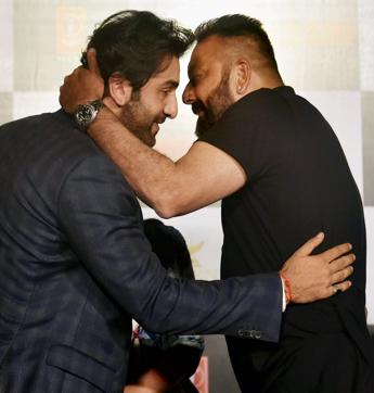Bollywood actors Sanjay Dutt and Ranbir Kapoor at the release of the first trailer of the former's comeback film Bhoomi, in Mumbai on Thursday. (PTI) Bollywood actors Sanjay Dutt and Ranbir Kapoor at the release of the first trailer of the former's comeback film Bhoomi, in Mumbai on Thursday. (PTI)