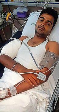 Victim Rakesh Tiwari at a private hospital in Panchkula on Friday. (Sant Arora/HT) Victim Rakesh Tiwari at a private hospital in Panchkula on Friday. (Sant Arora/HT)