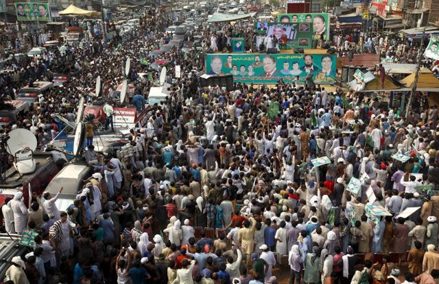 Thousands of supporters of Nawaz Sharif at a rally in Muridke on August 12, 2017. (AP) Thousands of supporters of Nawaz Sharif at a rally in Muridke on August 12, 2017. (AP)