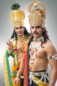 Ashutosh (L), with an actor portraying Duryodhana, rehearses ahead of a performance. Ashutosh (L), with an actor portraying Duryodhana, rehearses ahead of a performance.