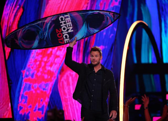 Chris Pratt accepts the Choice Sci-Fi Movie Actor award for Guardians of the Galaxy Vol. 2 (REUTERS) Chris Pratt accepts the Choice Sci-Fi Movie Actor award for Guardians of the Galaxy Vol. 2 (REUTERS)