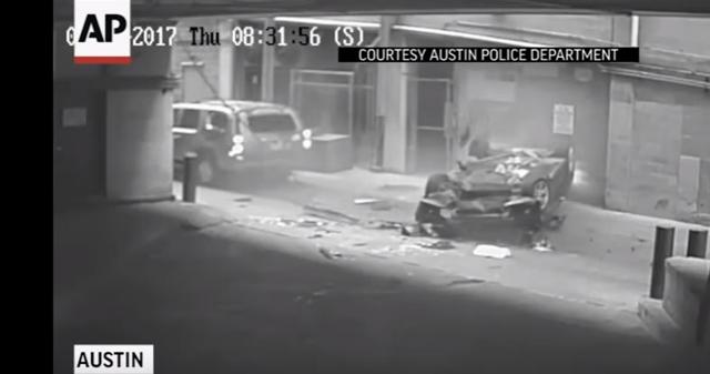 Burch could have been fatally injured by the direct hit from the car flying down seven stories had the Chevrolet not edged forward. (Associated Press)