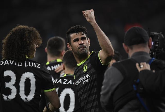 Diego Costa celebrates scoring Chelsea’s second goal vs West Ham in a Premier League match in March 2017. (REUTERS) Diego Costa celebrates scoring Chelsea’s second goal vs West Ham in a Premier League match in March 2017. (REUTERS)