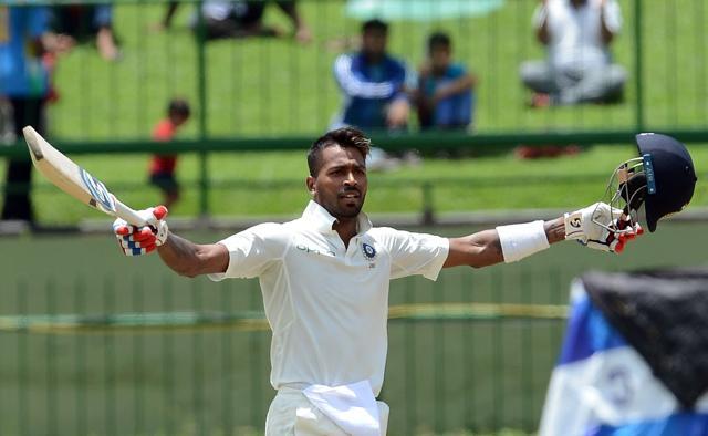 Hardik Pandya celebrates after scoring a century during the second day of the third and final Test match between Sri Lanka and India at the Pallekele International Cricket Stadium in Pallekele on August 13, 2017. (AFP) Hardik Pandya celebrates after scoring a century during the second day of the third and final Test match between Sri Lanka and India at the Pallekele International Cricket Stadium in Pallekele on August 13, 2017. (AFP)