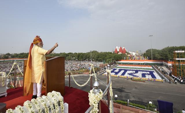 Prime Minister Narendra Modi address to the nation during Independence Day celebrations at the Red Fort in New Delhi, India, on Tuesday, August 15, 2017. (Raj K Raj/Hindustan Times)