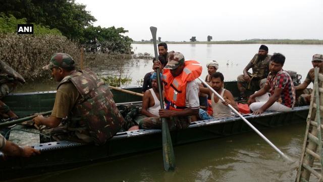 Rescue operation is underway in flood-affected Bihar. (ANI) Rescue operation is underway in flood-affected Bihar. (ANI)