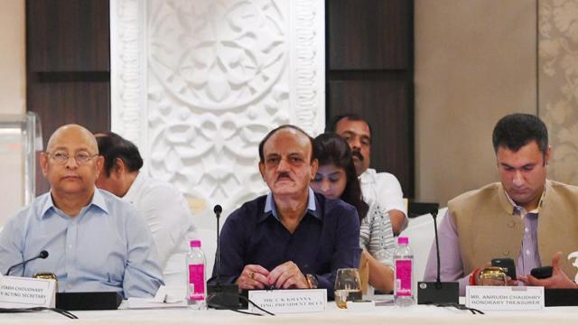 Amitabh Choudhary (from left), acting BCCI president CK Khanna and treasurer Anirudh Chaudhary have run heavy bills amounting to millions. This includes hotel, phone, air tickets and foreign exchange. (PTI) Amitabh Choudhary (from left), acting BCCI president CK Khanna and treasurer Anirudh Chaudhary have run heavy bills amounting to millions. This includes hotel, phone, air tickets and foreign exchange. (PTI)