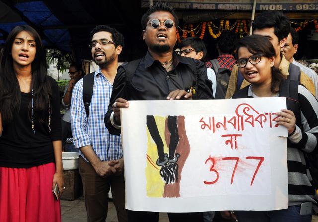 LGBT groups in Kolkata protesting against the Supreme Court’s ruling on Section 377 of the Indian Penal Code (IPC), which criminalises consensual sexual acts of Lesbian, Gay, Bi-sexual and Transgender adults in private. (Ashok Nath Dey/Hindustan Times) LGBT groups in Kolkata protesting against the Supreme Court’s ruling on Section 377 of the Indian Penal Code (IPC), which criminalises consensual sexual acts of Lesbian, Gay, Bi-sexual and Transgender adults in private. (Ashok Nath Dey/Hindustan Times)
