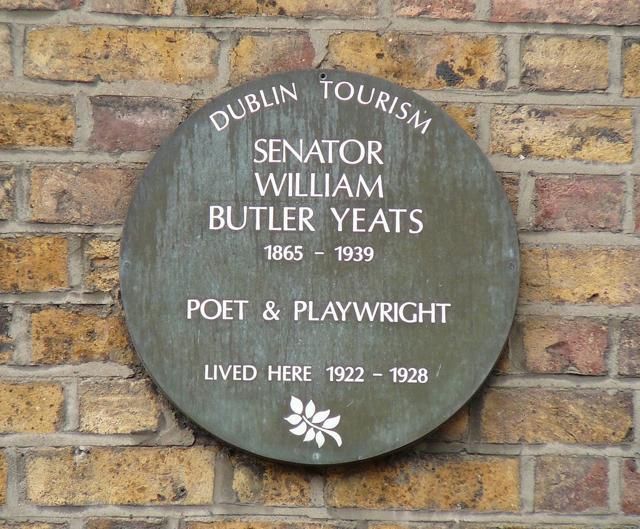 Image of a plaque on the wall where the Irish poet William Butler Yeats lived: 82 Merrion Square, Dublin, Ireland. (Wikimedia Commons) Image of a plaque on the wall where the Irish poet William Butler Yeats lived: 82 Merrion Square, Dublin, Ireland. (Wikimedia Commons)