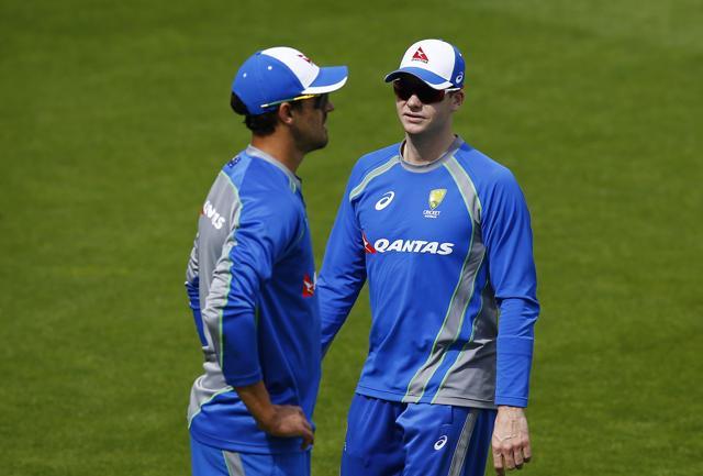 Australia's Steven Smith and Mitchell Starc (L) during nets. (REUTERS) Australia's Steven Smith and Mitchell Starc (L) during nets. (REUTERS)