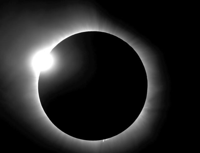 This photo provided by Bob Baer and Sarah Kovac, participants in the Citizen CATE Experiment, shows a "diamond ring" shape during the 2016 total solar eclipse in Indonesia. (AP File Photo) This photo provided by Bob Baer and Sarah Kovac, participants in the Citizen CATE Experiment, shows a "diamond ring" shape during the 2016 total solar eclipse in Indonesia. (AP File Photo)