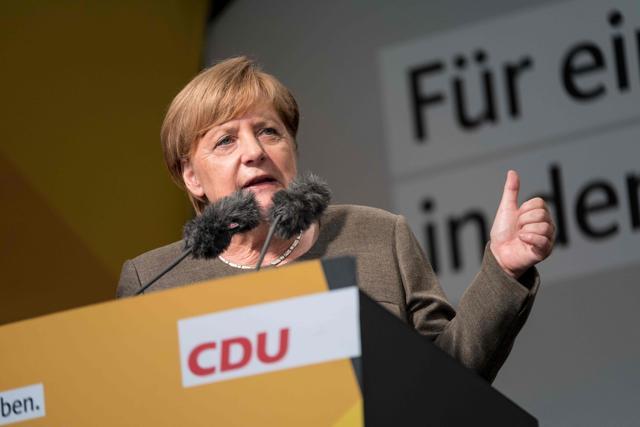 German Chancellor Angela Merkel addresses an election campaign rally of the Christian Democratic Union (CDU) in Steinhude, western Germany on August 18, 2017. (AFP) German Chancellor Angela Merkel addresses an election campaign rally of the Christian Democratic Union (CDU) in Steinhude, western Germany on August 18, 2017. (AFP)
