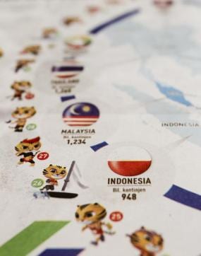 Indonesia's national flag, printed upside down on a local newspaper infographic chart for the 29th South East Asian Games, is seen in Kuala Lumpur, Malaysia. (AP) Indonesia's national flag, printed upside down on a local newspaper infographic chart for the 29th South East Asian Games, is seen in Kuala Lumpur, Malaysia. (AP)