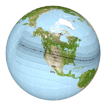 The map shows the path of totality for the August 21 total solar eclipse. (NASA’s Scientific Visualization Studio) The map shows the path of totality for the August 21 total solar eclipse. (NASA’s Scientific Visualization Studio)