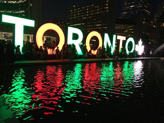 Toronto sign at the City Hall lit up in India’s national colours on Sunday evening. (Courtesy Indian Consulate, Toronto) Toronto sign at the City Hall lit up in India’s national colours on Sunday evening. (Courtesy Indian Consulate, Toronto)