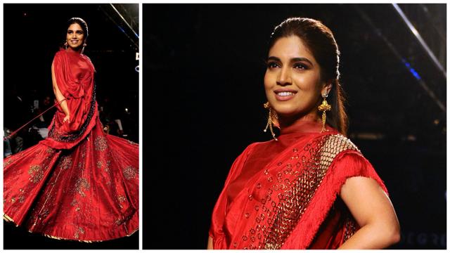 Bhumi Pednekar showcases a creation by designer Ruceru. (AFP Photos)