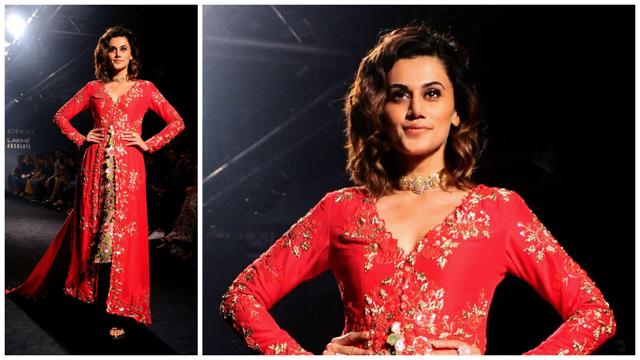 Taapsee Pannu showcases a creation by designer Divya Reddy.