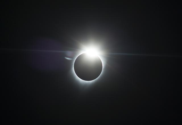 The moon partially covers the sun during an eclipse near Redmond, Ore. (AP)