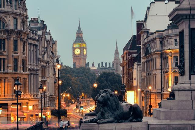 Trafalgar Square, London, at night. (Shutterstock) Trafalgar Square, London, at night. (Shutterstock)