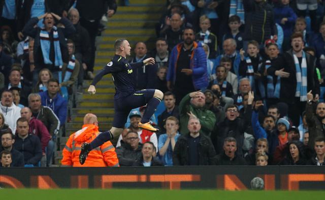Everton's Wayne Rooney celebrates scoring their first goal against Manchester City on August 21, 2017. (REUTERS) Everton's Wayne Rooney celebrates scoring their first goal against Manchester City on August 21, 2017. (REUTERS)