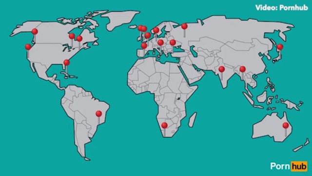 A map of all the places where Danny logged in to the website (PornHub)