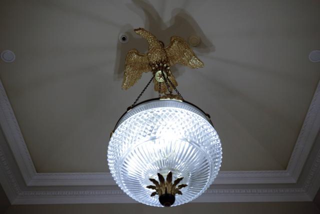 A chandelier is seen outside the Oval Office of the White House after a renovation in Washington, US. (Reuters Photo) A chandelier is seen outside the Oval Office of the White House after a renovation in Washington, US. (Reuters Photo)