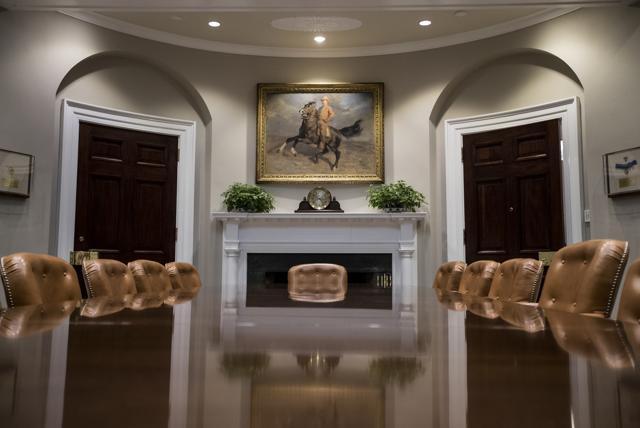 A portrait of Teddy Roosevelt "The Rough Rider" by Tadé (Thadeus) Styka is seen in the newly renovated Roosevelt Room of the White House in Washington. (AP Photo) A portrait of Teddy Roosevelt "The Rough Rider" by Tadé (Thadeus) Styka is seen in the newly renovated Roosevelt Room of the White House in Washington. (AP Photo)