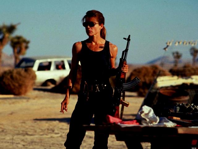 Linda Hamilton as Sarah Connor in Terminator. Linda Hamilton as Sarah Connor in Terminator.