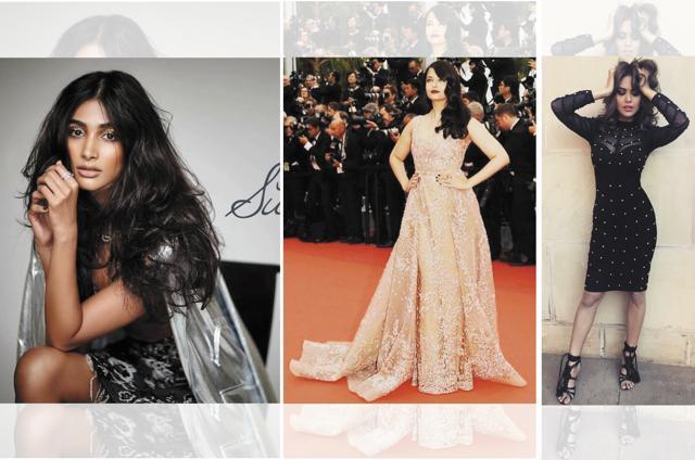 (From left) Pooja Hegde wears a jacket from Deme by Gabriella. Aishwarya Rai Bachchan wears a gown by Elie Saab and jewellery from Boucheron. Esha Gupta wears a dress from Lulu and Sky. (Getty images) (From left) Pooja Hegde wears a jacket from Deme by Gabriella. Aishwarya Rai Bachchan wears a gown by Elie Saab and jewellery from Boucheron. Esha Gupta wears a dress from Lulu and Sky. (Getty images)