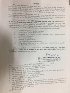 The order by which Section 144 CrPC has been imposed in almost 80% of city area. (Handout) The order by which Section 144 CrPC has been imposed in almost 80% of city area. (Handout)