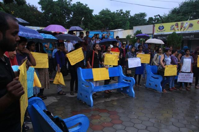 Students of Hyderabad university gather to protest the Roopanwal Commission report on Rohith Vemula’s suicide. (HT PHOTO) Students of Hyderabad university gather to protest the Roopanwal Commission report on Rohith Vemula’s suicide. (HT PHOTO)
