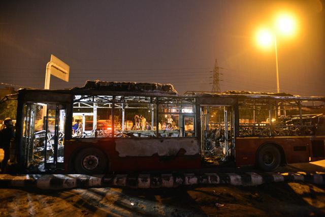 A bus was burnt near Bhajanpura in northeast Delhi on Friday after Dera Sacha Sauda Gurmeet Ram Rahim Singh was convicted in a rape case. (Arun Sharma/HT PHOTO) A bus was burnt near Bhajanpura in northeast Delhi on Friday after Dera Sacha Sauda Gurmeet Ram Rahim Singh was convicted in a rape case. (Arun Sharma/HT PHOTO)