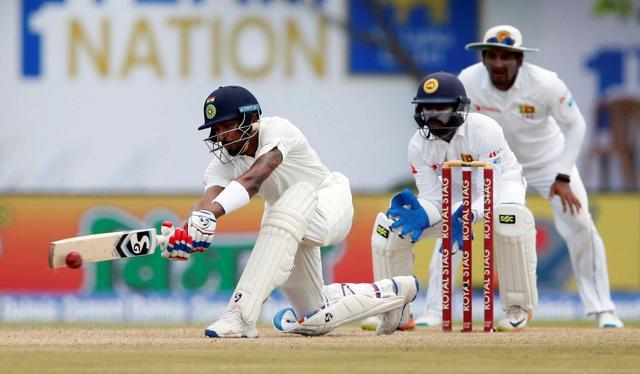 Hardik Pandya plays a shot during the first Test between India vs Sri Lanka in Galle. (REUTERS) Hardik Pandya plays a shot during the first Test between India vs Sri Lanka in Galle. (REUTERS)