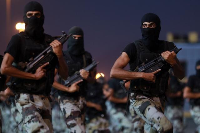 Saudi armed forces march during a parade in Saudi Arabia's holy city of Mecca. (AFP Photo) Saudi armed forces march during a parade in Saudi Arabia's holy city of Mecca. (AFP Photo)