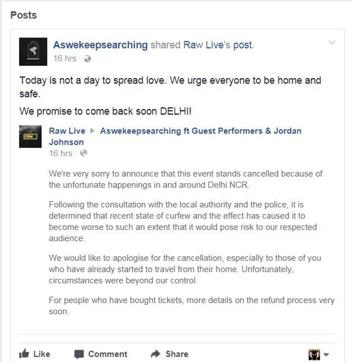 The band, As We Keep Searching, posted an apology on their Facebook page for not being able to perform in the Capital, given the dire situation.