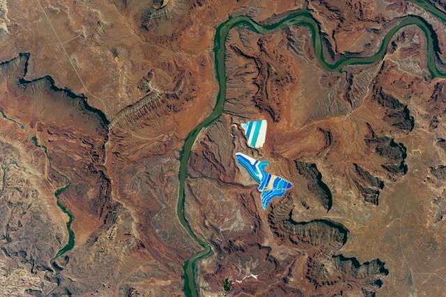A view of solar evaporation ponds near Moab, Utah. (NASA)