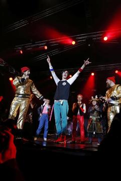 Winner Matt "Airistotle" Burns of the US celebrates during the final of the Air Guitar World Championships on August 25, 2017. (Reuters)