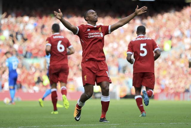 Liverpool's Daniel Sturridge celebrates scoring his side's fourth goal of the game. (AP) Liverpool's Daniel Sturridge celebrates scoring his side's fourth goal of the game. (AP)