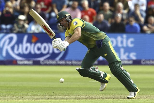 South Africa's AB de Villiers plays a shot during the third Twenty20 match against England. (AFP)