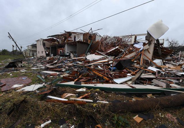 A damaged two-storey apartment building after Storm Harvey hit Rockport, Texas on Saturday. (AFP) A damaged two-storey apartment building after Storm Harvey hit Rockport, Texas on Saturday. (AFP)