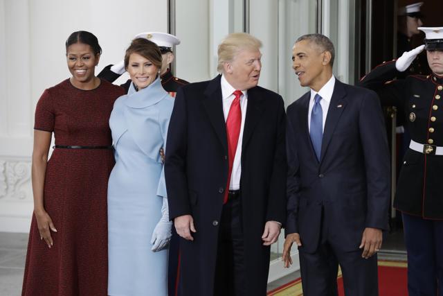 In this January 20, 2017 file photo, President Barack Obama and first lady Michelle Obama pose with President-elect Donald Trump and his wife Melania at the White House in Washington. (AP)