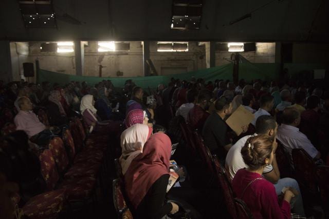 The Samer Cinema in Gaza City, the oldest in the strip and was built in 1944 but closed for decades, hosted a special screening of a film about Palestinians in Israeli prisons. (AFP) The Samer Cinema in Gaza City, the oldest in the strip and was built in 1944 but closed for decades, hosted a special screening of a film about Palestinians in Israeli prisons. (AFP)