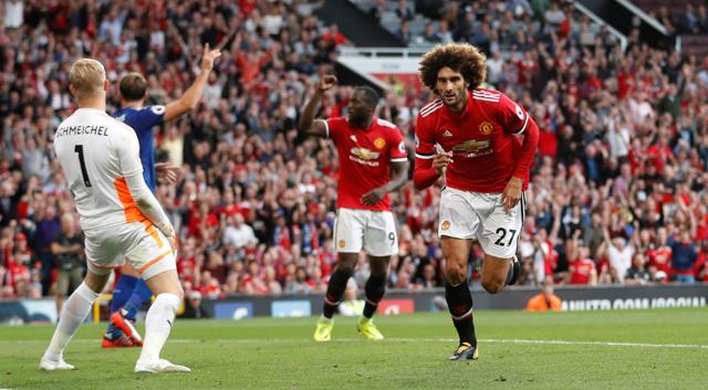 Manchester United's Marouane Fellaini celebrates scoring their second goal. (Action Images via Reuters) Manchester United's Marouane Fellaini celebrates scoring their second goal. (Action Images via Reuters)